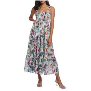 Robert Graham Floral Sleeveless Maxi Dress White Smocked Sun Dress Size XL